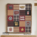 Personalized Cinema Patchwork Woven Blanket | Movie Reel, Popcorn, Tickets, Soda