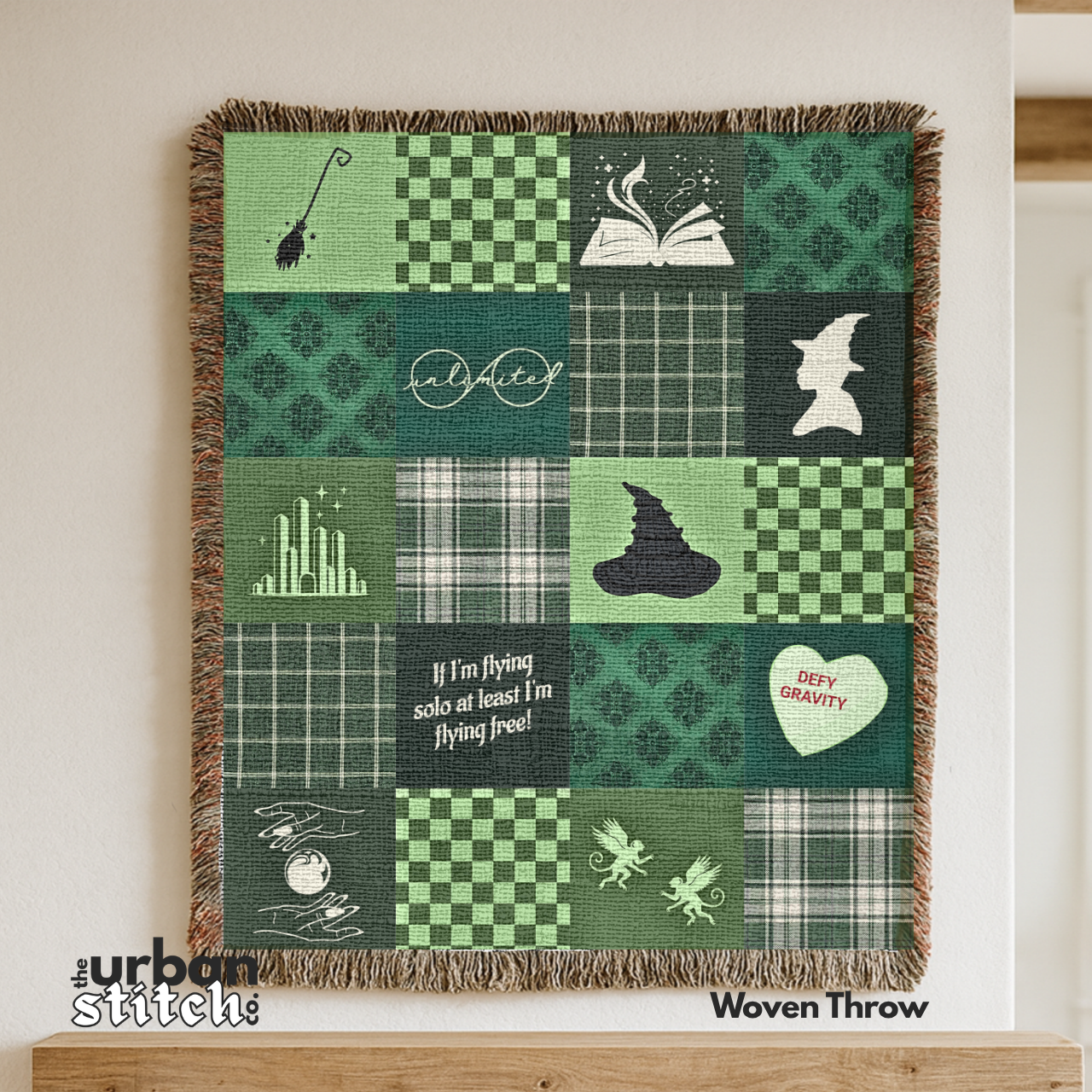 Green Witch Patchwork Throw Blanket