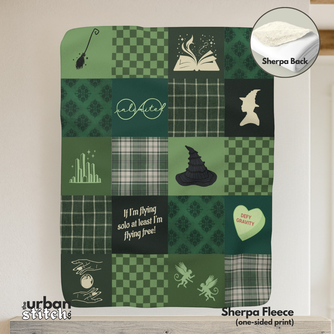 Green Witch Patchwork Throw Blanket
